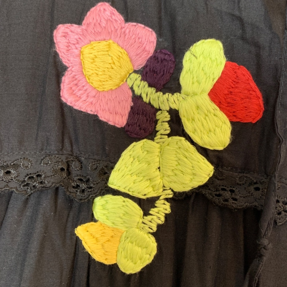 Uniform John Paul Richard Black Midi Skirt Medium NEW Tiered Embroidered Floral - Picture 3 of 15